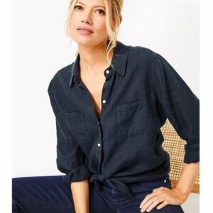 Lilly Pulitzer black linen Seaview Top